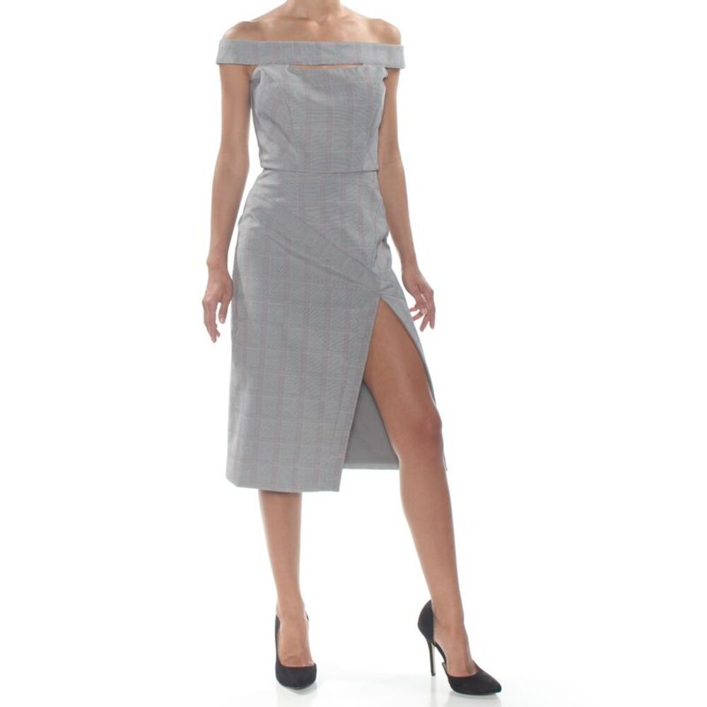 XOXO Womens Sheath Midi Dress Gray Short Sleeve Plaid Juniors XS